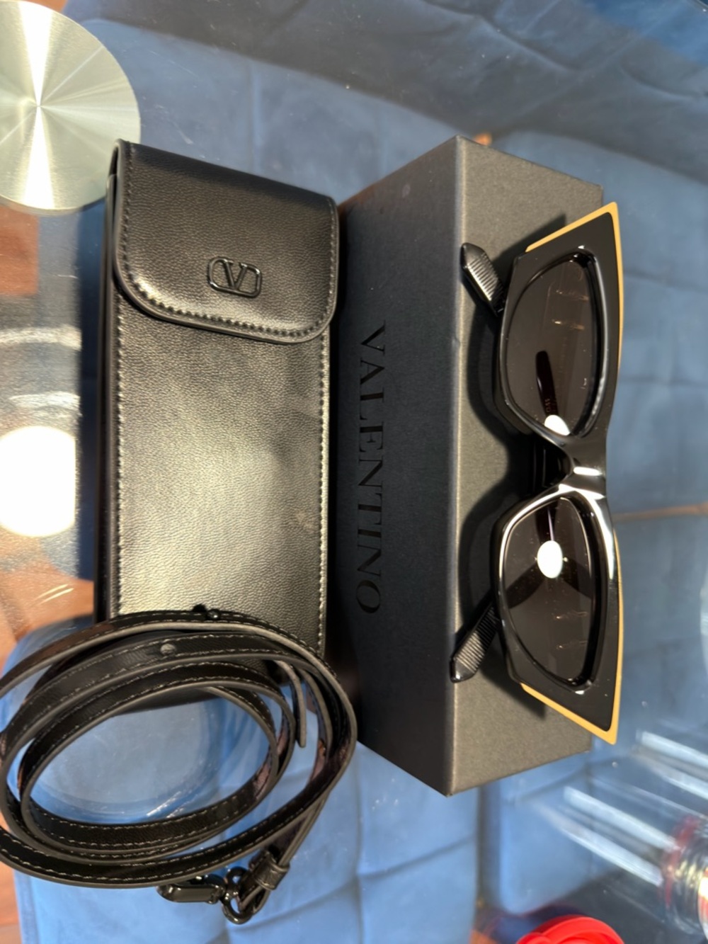 Valentino Black Cat-Eye Sunglasses with Gold Accent